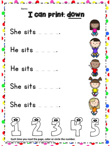 Print the sight word down